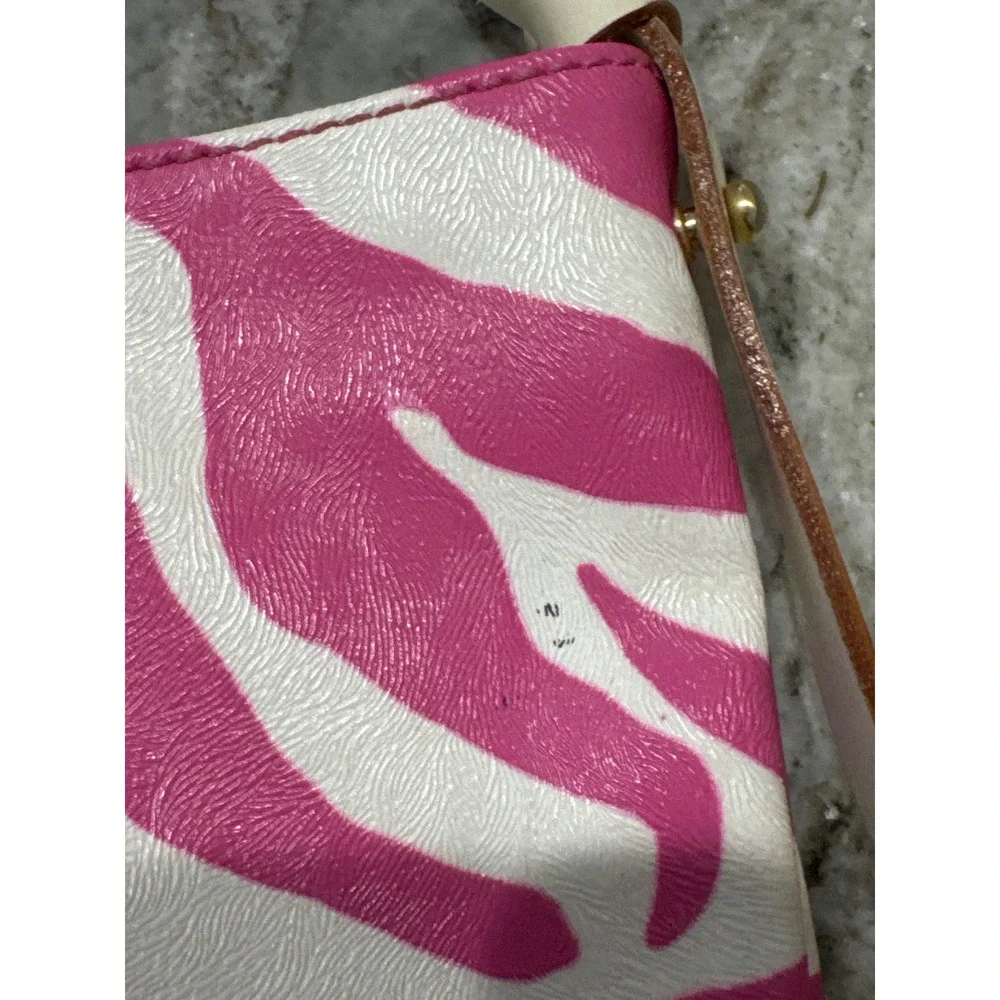 Dooney & Bourke pink white zebra print hobo handbag  leather straps‎ gold logo
